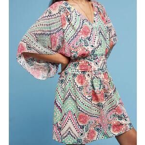 NWT Anthropologie Maeve Multicolor Abstract Print Siya Kimono Dress • Size 4